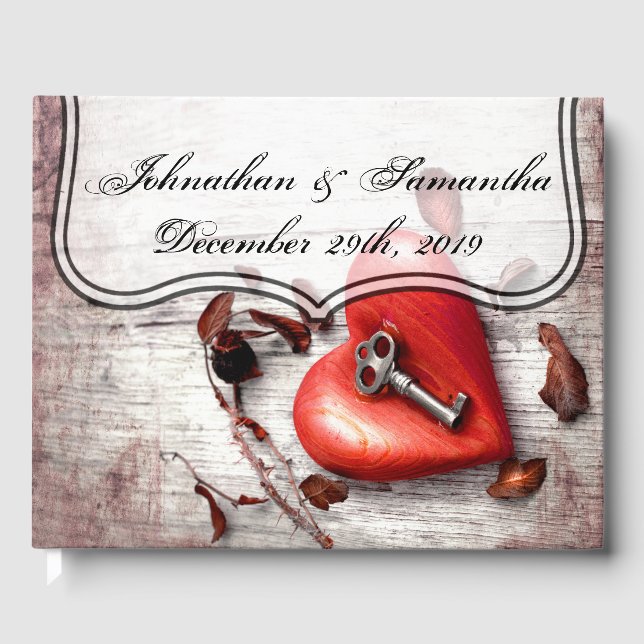 122 Seiten Hochzeitsbuch Land Holz Schlüssel zu me Gästebuch (Vorderseite)