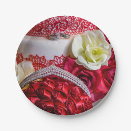 1242-Hochzeitstorte, Bouquet und Rings Pappteller