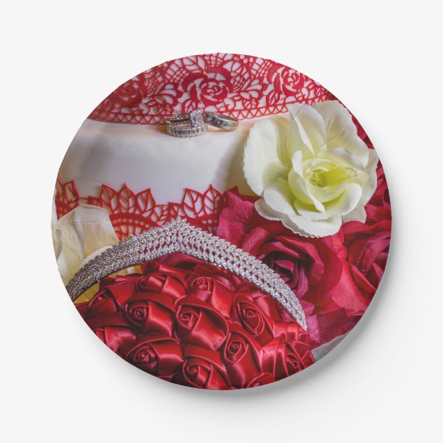 1242-Hochzeitstorte, Bouquet und Rings Pappteller (Vorderseite)