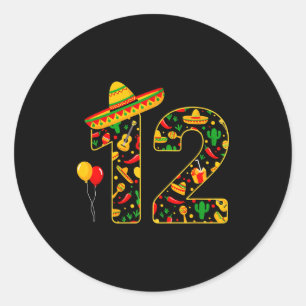 12 12. Geburtstag mexikanischer Sombrero Maracas C Runder Aufkleber