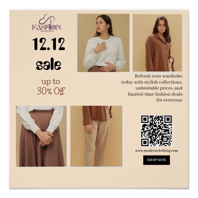 12.12 Modeverkaufsflyer Bis zu 30% Rabatt Glossy Poster (Vorderseite)