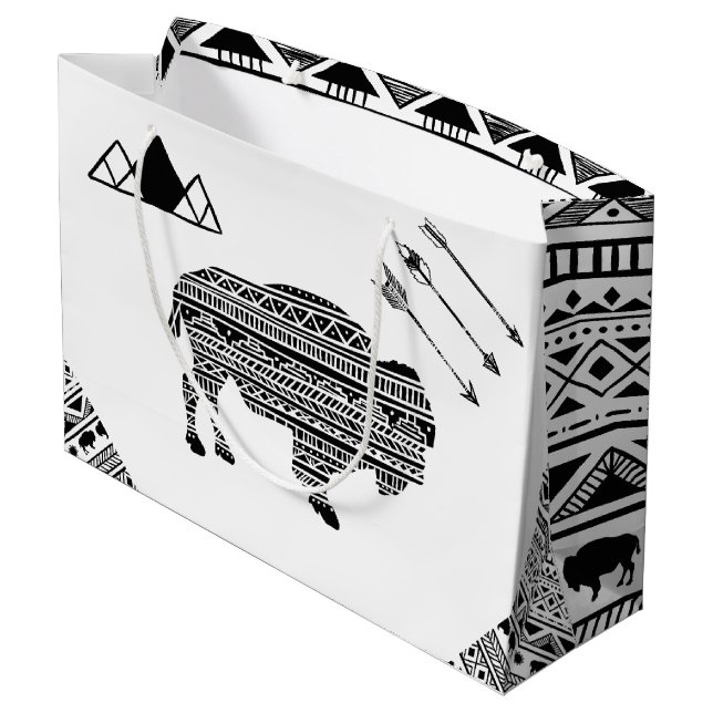 12.5lx4wx9h Große Geschenktasche Boho Buffalo Trib Große Geschenktüte (Rückseite Schrägansicht)