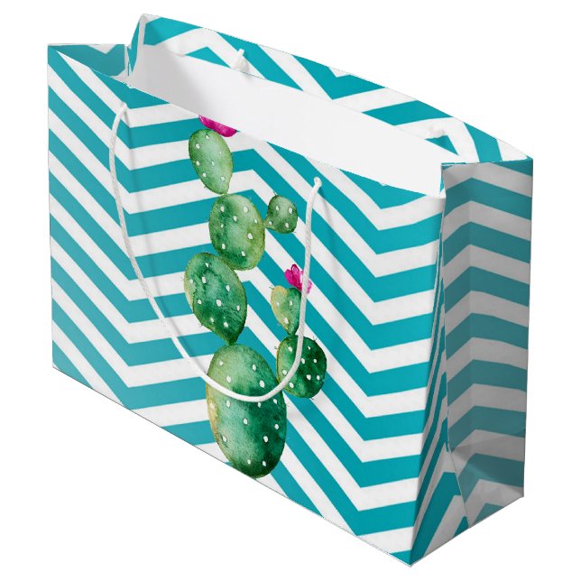12.5lx4wx9h Große Geschenktasche Boho Cacti Cactus Große Geschenktüte (Rückseite Schrägansicht)