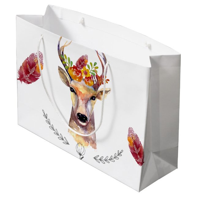12.5lx4wx9h große Geschenktasche Boho Deer Buck He Große Geschenktüte (Rückseite Schrägansicht)