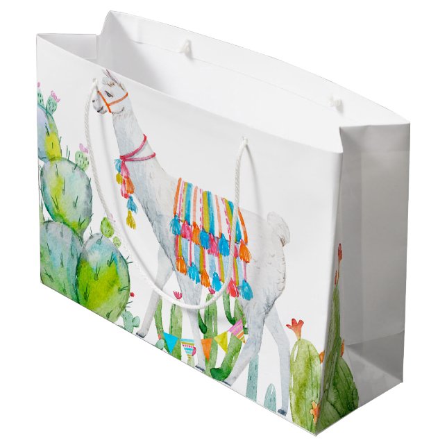 12.5lx4wx9h Großgeschenktasche Boho Llama Bohemisc Große Geschenktüte (Rückseite Schrägansicht)