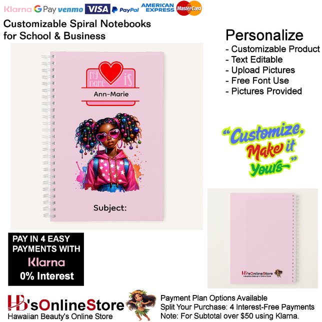 12 African American Girl Writing Supplies Students Notizbuch (12 African American Girl Writing Supplies Students Notebook.)