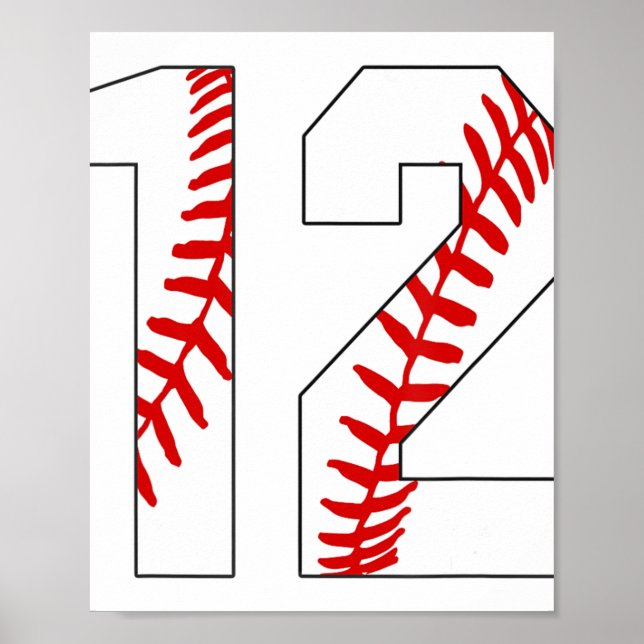 #12 Baseball Laces Baseball Jersey Nummer 12 12. Poster (Vorne)