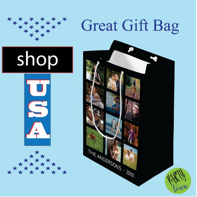 12 BildCollage ✨ benutzerdefinierten Erinnerungen Mittlere Geschenktüte (family photo collage)