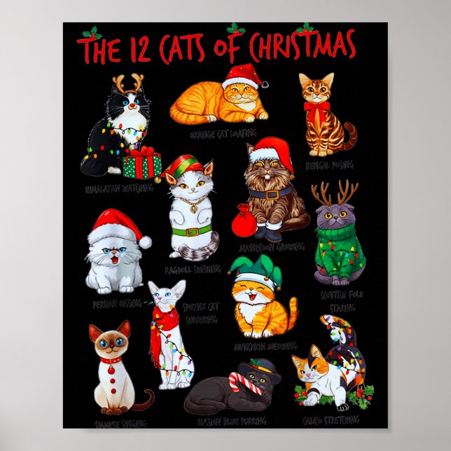 12 Cats Of Christmas Funny Holiday Xmas Cat Lover  Poster (Vorne)