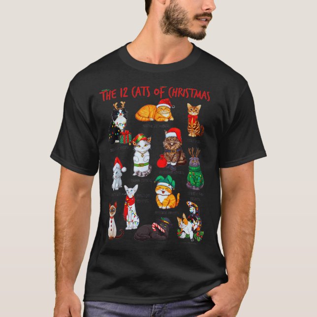 12 Cats Of Christmas Funny Holiday Xmas Cat Lover  T-Shirt (Vorderseite)