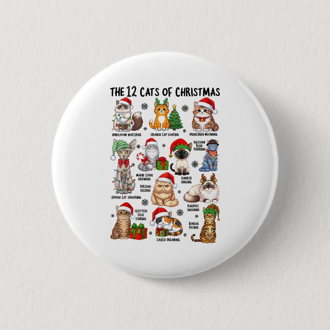 12 Cats Of Christmas Funny Xmas Cat Lover Holiday  Button (Vorderseite)