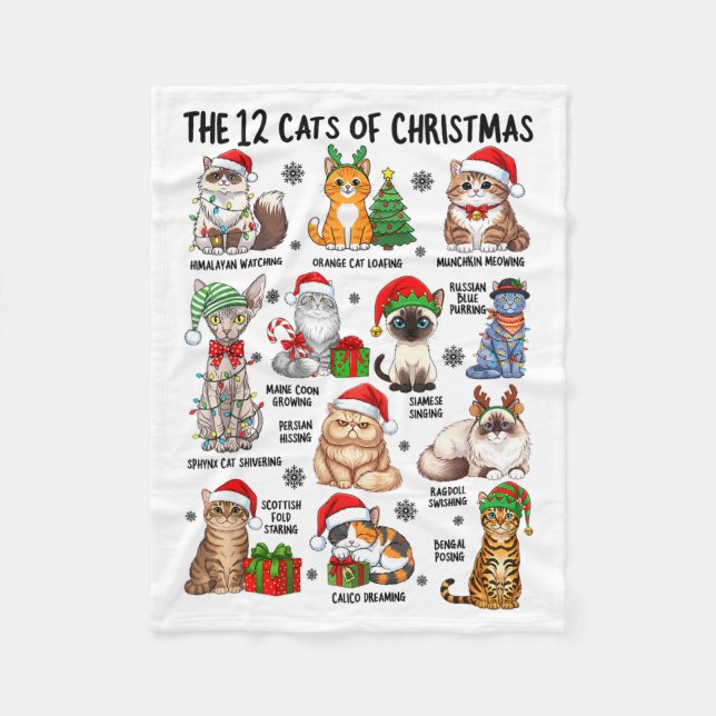 12 Cats Of Christmas Funny Xmas Cat Lover Holiday  Fleecedecke (Vorderseite)