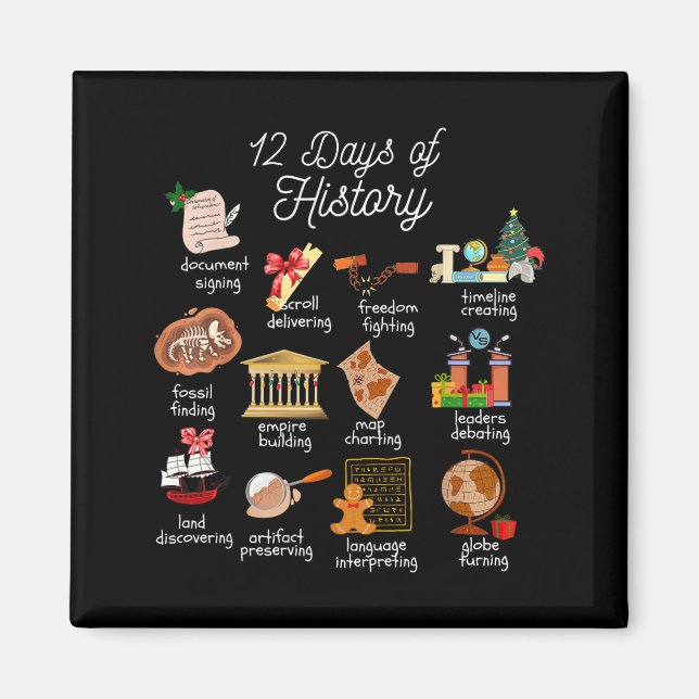 12 Day Of History Teacher Christmas Social Studies Magnet (Vorne)