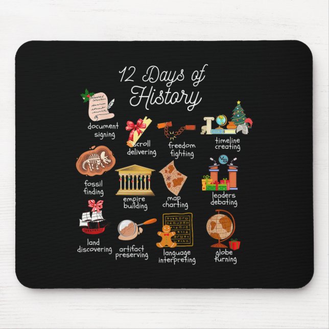 12 Day Of History Teacher Christmas Social Studies Mousepad (Vorne)