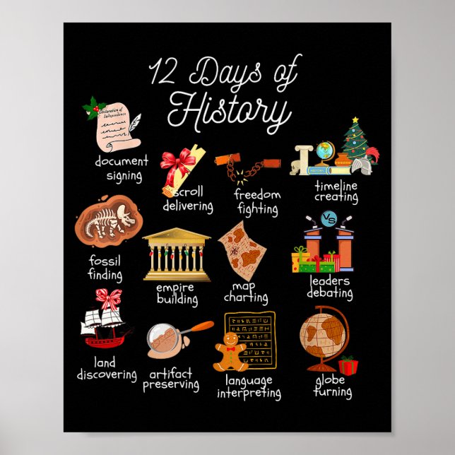 12 Day Of History Teacher Christmas Social Studies Poster (Vorne)