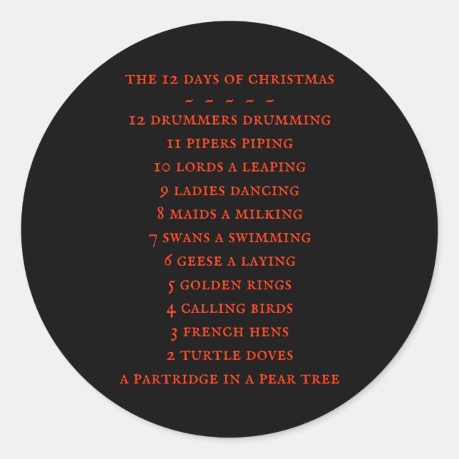 12 Days Lyrics Boys T Shirt  Runder Aufkleber (Vorderseite)