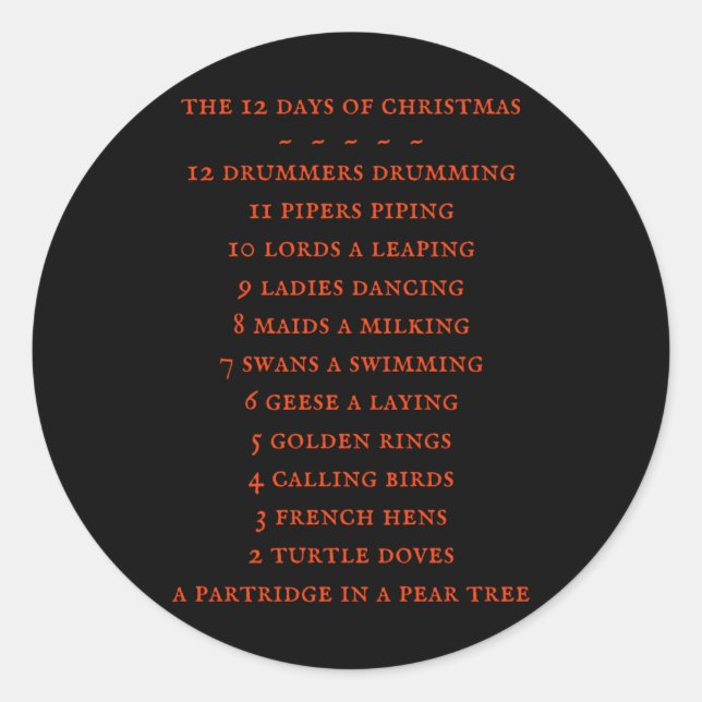 12 Days Lyrics Boys T Shirt  Runder Aufkleber (Vorderseite)