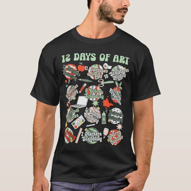 12 Days Of Art Teacher Christmas Artists Painter E T-Shirt (Vorderseite)