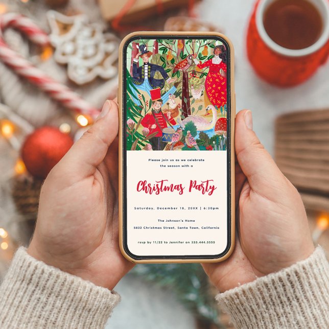 12 Days of Christmas Illustration Einladung (Downloadable Digital Christmas Party Invitation with 12 Days of Christmas Illustration)