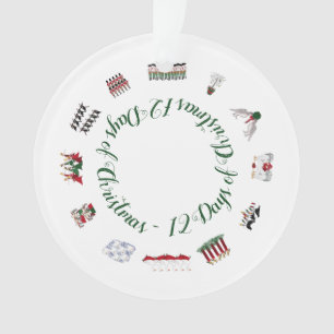 12 Days of Christmas in a Circle of Red and Green  Ornament