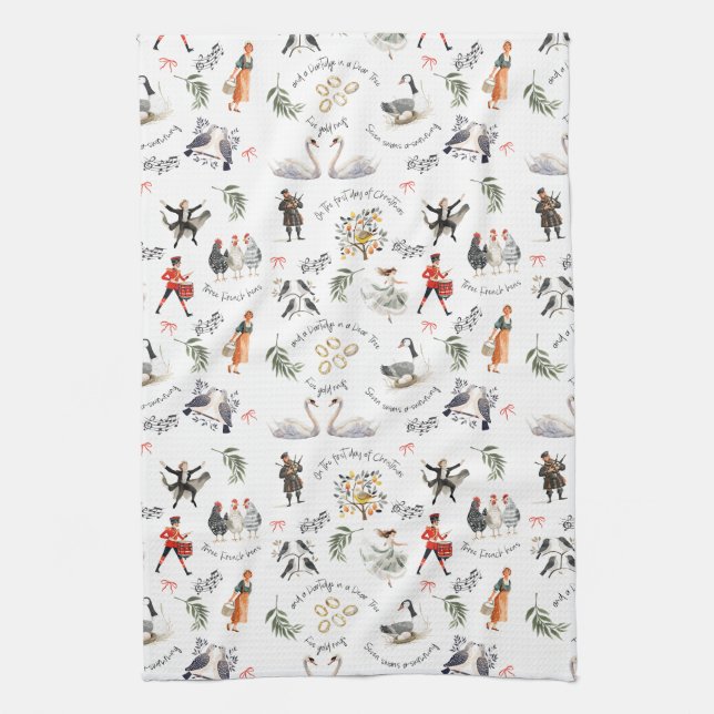 12 Days of Christmas Vintage  Geschirrtuch (Vertikal)