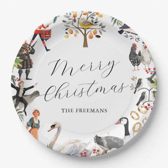 12 Days of Christmas Vintage Holiday Pappteller (Vorderseite)