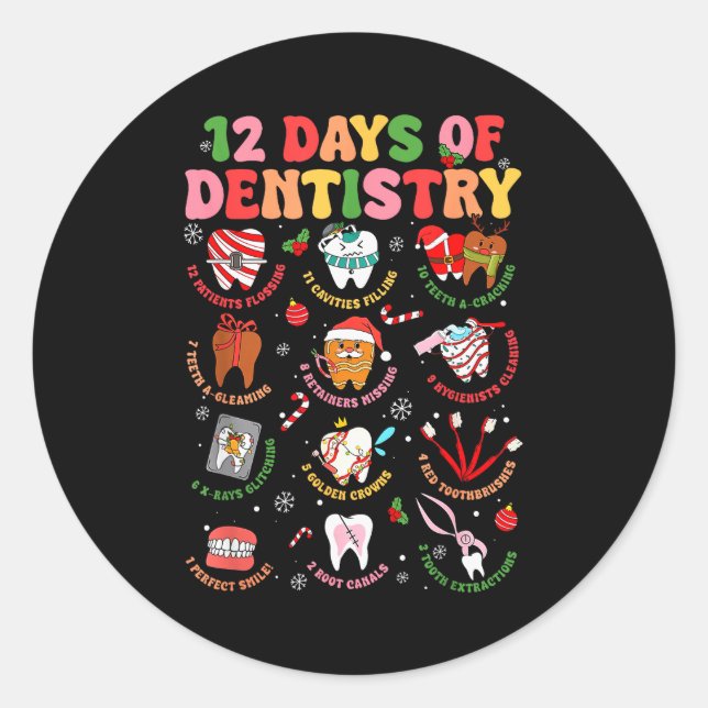 12 Days Of Dentistry Dentist Xmas Tooth Christmas  Runder Aufkleber (Vorderseite)