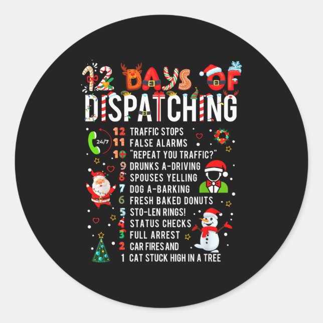 12 Days Of Dispatching Funny Christmas Dispatcher  Runder Aufkleber (Vorderseite)