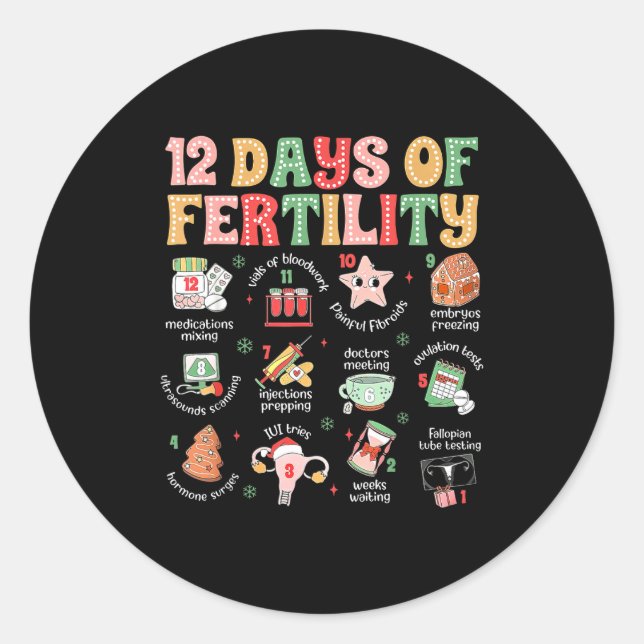 12 Days Of Fertility Ivf Nurse Christmas Ob Gyn Tr Runder Aufkleber (Vorderseite)