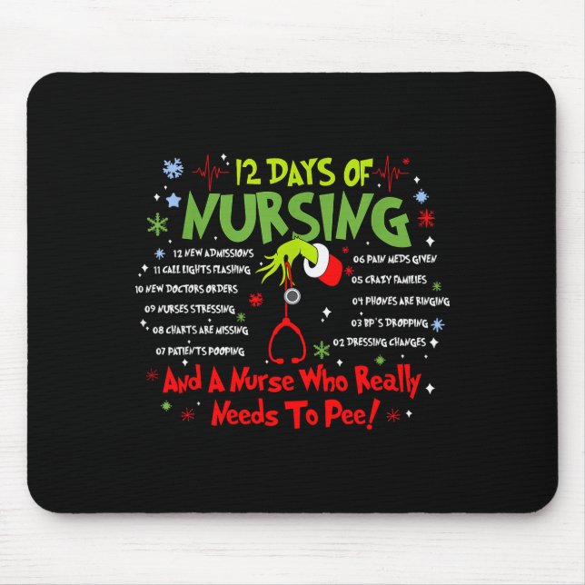 12 Days Of Nursing Stethoscope Nurse Christmas Xma Mousepad (Vorne)