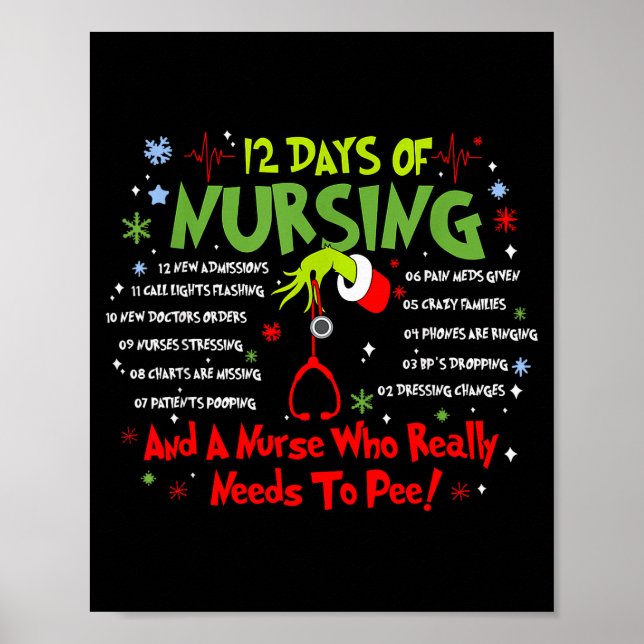 12 Days Of Nursing Stethoscope Nurse Christmas Xma Poster (Vorne)