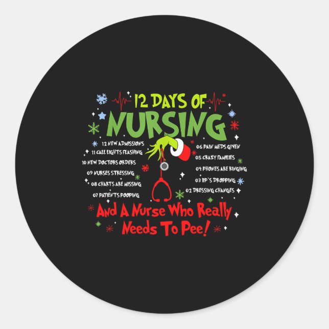 12 Days Of Nursing Stethoscope Nurse Christmas Xma Runder Aufkleber (Vorderseite)