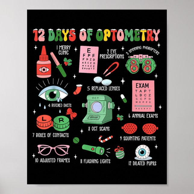 12 Days Of Optometry Christmas Eye Doctor Optometr Poster (Vorne)
