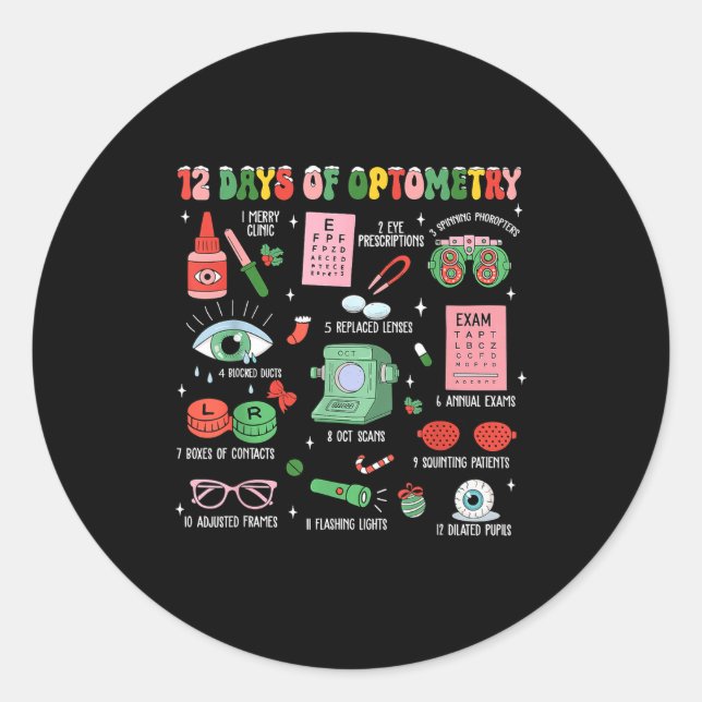 12 Days Of Optometry Christmas Eye Doctor Optometr Runder Aufkleber (Vorderseite)