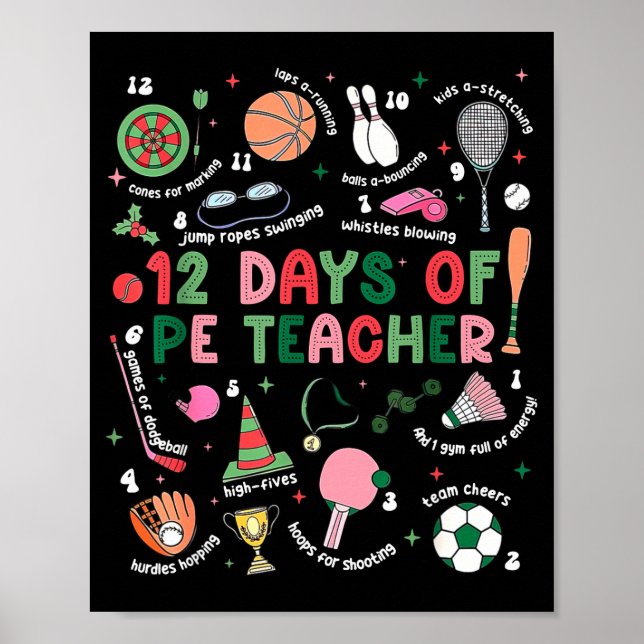 12 Days Of Pe Teacher Physical Education Gym Coach Poster (Vorne)
