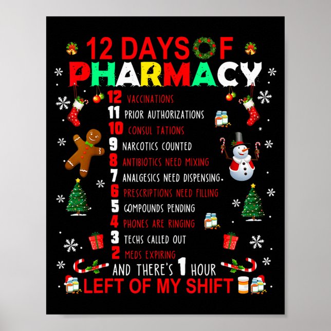 12 Days Of Pharmacy Funny Christmas Pharmacist Tec Poster (Vorne)