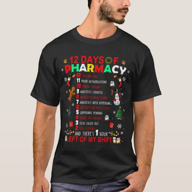 12 Days Of Pharmacy Funny Christmas Pharmacist Tec T-Shirt (Vorderseite)