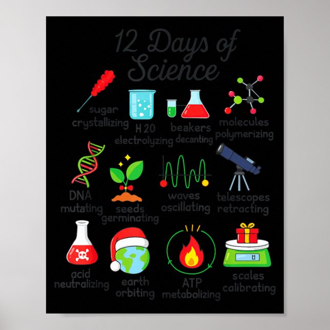 12 Days Of Science Funny Science Teacher Christmas Poster (Vorne)