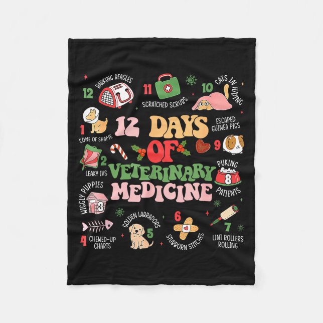 12 Days Of Veterinary Medicine Funny Christmas Vet Fleecedecke (Vorderseite)