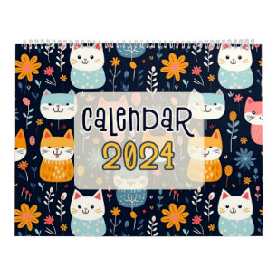 12 Designs für Niedliche Katzen - Nahtlose Muster Kalender