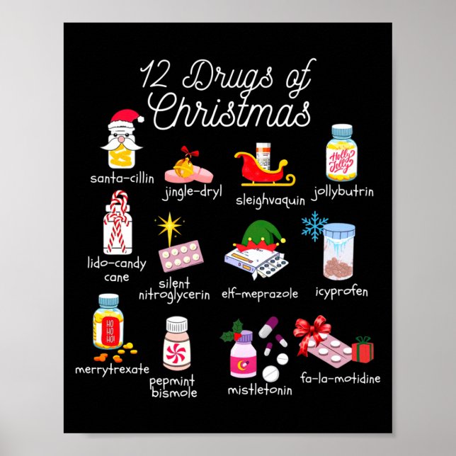 12 Drugs Of Christmas Pharmacist Technician Pharma Poster (Vorne)