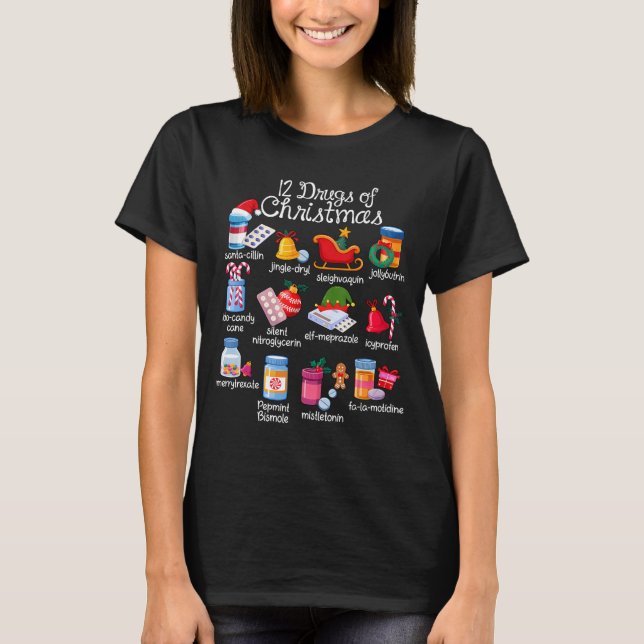 12 Drugs Of Christmas Pharmacist Technician Pharma T-Shirt (Vorderseite)