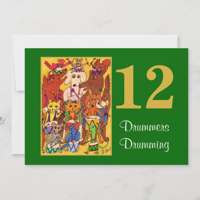 12 Drummer Drumming Niedliche Tiere Personalisiert (Vorderseite)