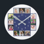 12 Family Photo Collage Create Your Own Blue Runde Wanduhr<br><div class="desc">Create your own photo collage wall clock with 12 of your favorite pictures. The photo frame clock  helps you treasure your special moments and also makes a thoughtful gift for parents, grandparents and friends. The personalized family clock makes an unique gift for all occasions.</div>