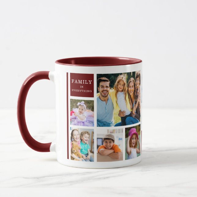 12 Family Photo Collage Quote Monogrammed Maroon Tasse (Links)