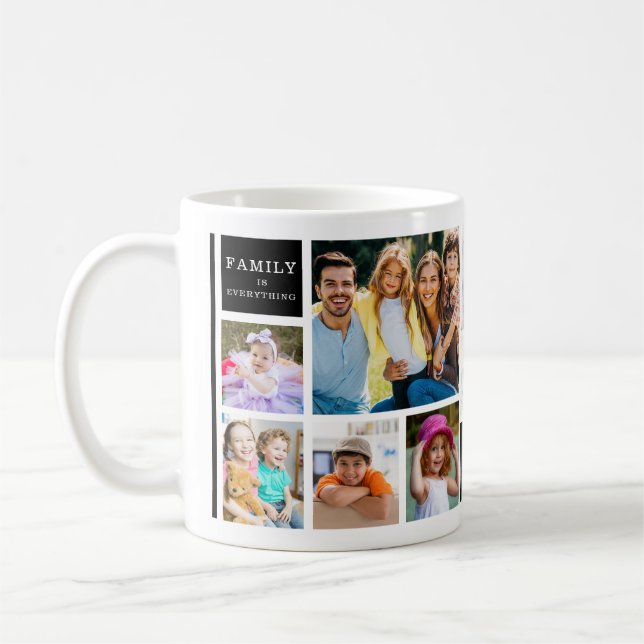 12 Family Photo Collage Quote Monogrammed White Kaffeetasse (Links)