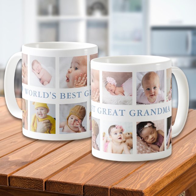 12 Foto-Collage Blau Weltbeste Urgroßmutter  Kaffeetasse (Von Creator hochgeladen)