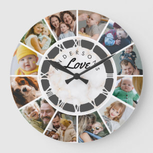 12 Foto Collage Custom Family Liebe Große Wanduhr