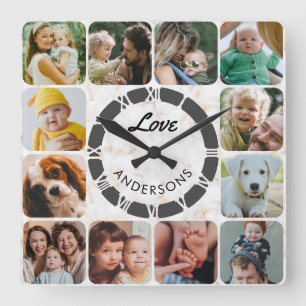12 Foto Collage Custom Family Liebe Square Wall Cl Quadratische Wanduhr