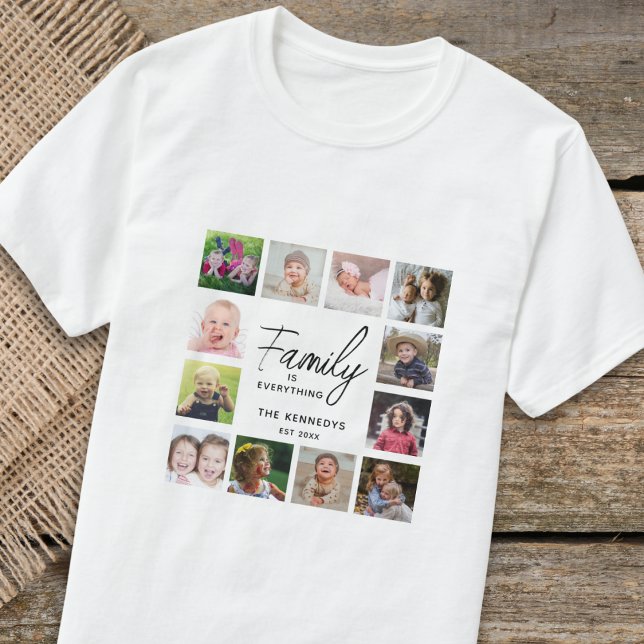 12 Foto Collage Familie ist alles Zitat Name T-Shirt (Von Creator hochgeladen)